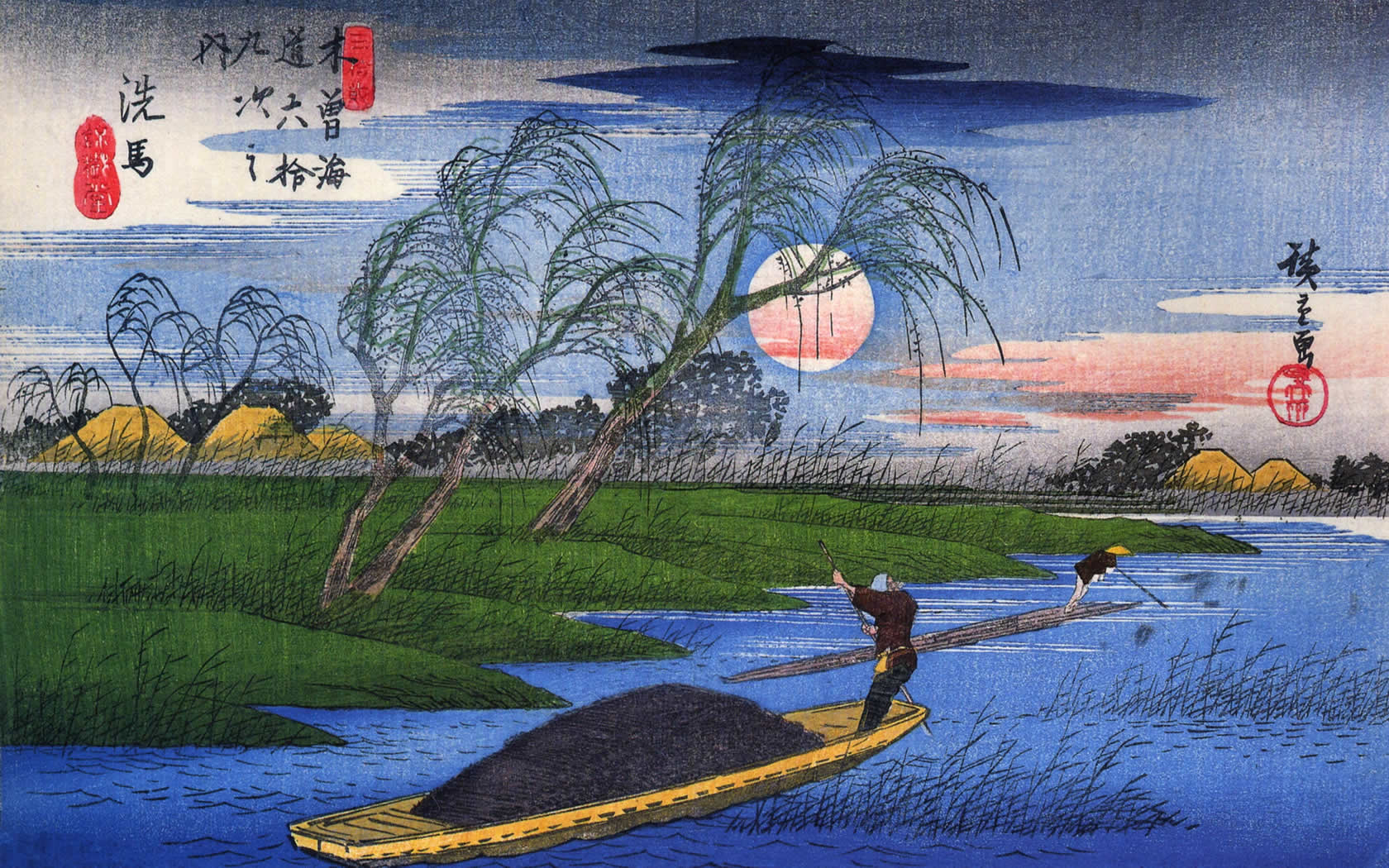 壁纸1680x1050世界名画壁纸欣赏 Fine Art Painting Hiroshige Ando Men poling boats past a bank with willows 1858 Tokyo National Museum壁纸 世界名画壁纸(三)壁纸 世界名画壁纸(三)图片 世界名画壁纸(三)素材 绘画壁纸 绘画图库 绘画图片素材桌面壁纸